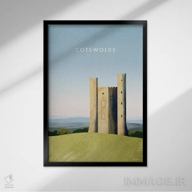 تابلو دکوراتیو England Travel Poster,پوستر سفر کاتسوولدز اثر هنری ریورز - نمای قابدار مشکی