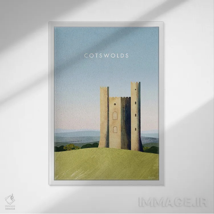 تابلو دکوراتیو England Travel Poster,پوستر سفر کاتسوولدز اثر هنری ریورز - نمای قابدار سفید