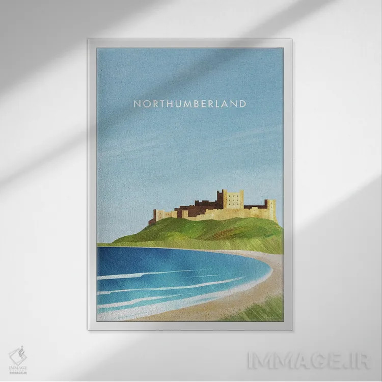 تابلو دکوراتیو England Travel Poster,پوستر سفر نورث آمبرلند، انگلستان اثر هنری ریورز - نمای قابدار سفید