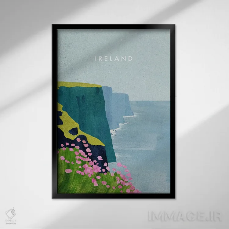 تابلو دکوراتیو Cliffs Of Moher Travel Poster,پوستر سفر ایرلند، صخره های موه… اثر هنری ریورز - نمای قابدار مشکی