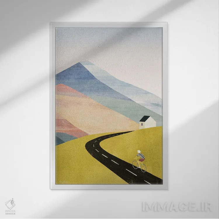 تابلو دکوراتیو دوچرخه سواری به سمت خانه اثر هنری ریورز - نمای قابدار سفید