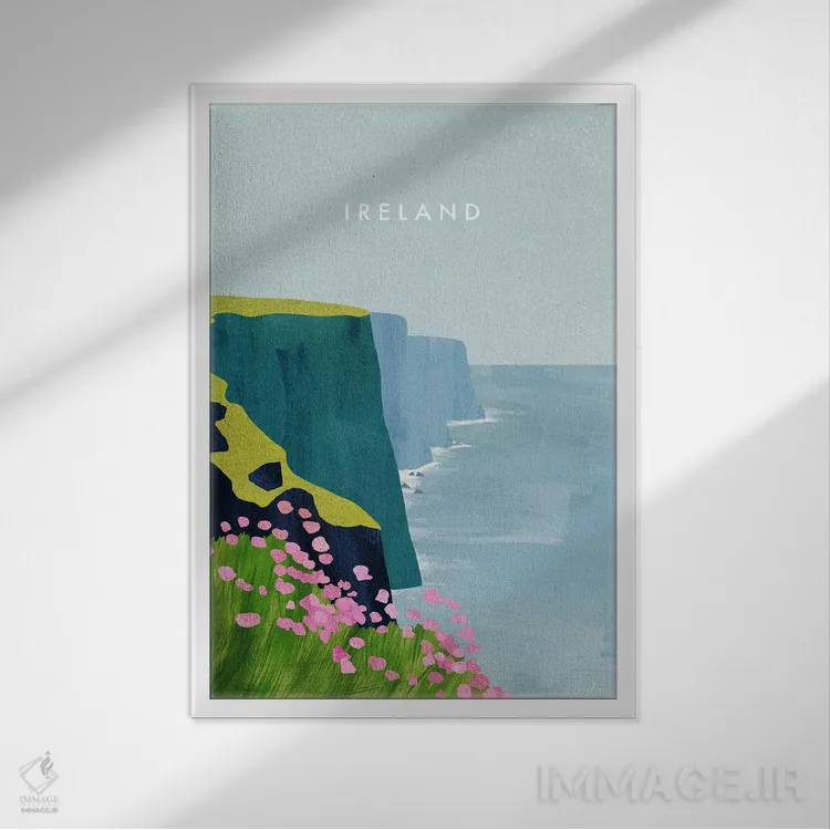 تابلو دکوراتیو Cliffs Of Moher Travel Poster,پوستر سفر ایرلند، صخره های موه… اثر هنری ریورز - نمای قابدار سفید