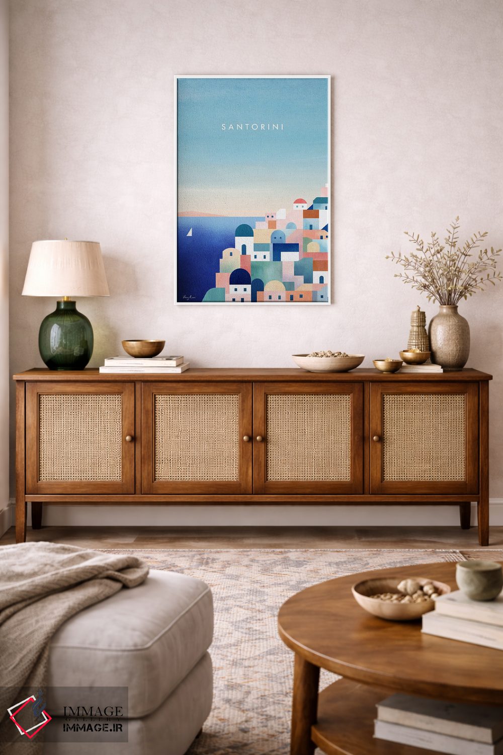 تابلو دکوراتیو Greece Travel Poster,پوستر سفر سانتورینی، یونان اثر هنری ریورز - D2W