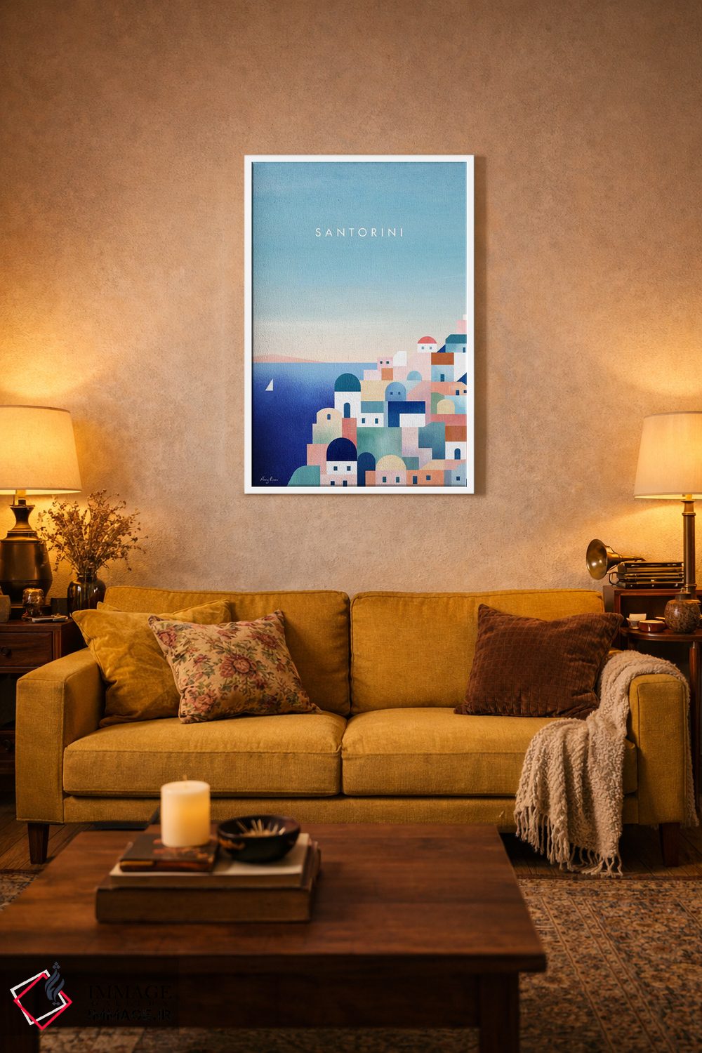 تابلو دکوراتیو Greece Travel Poster,پوستر سفر سانتورینی، یونان اثر هنری ریورز - D1W