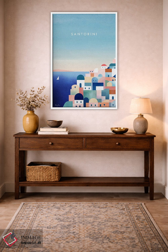 تابلو دکوراتیو Greece Travel Poster,پوستر سفر سانتورینی، یونان اثر هنری ریورز - D3W