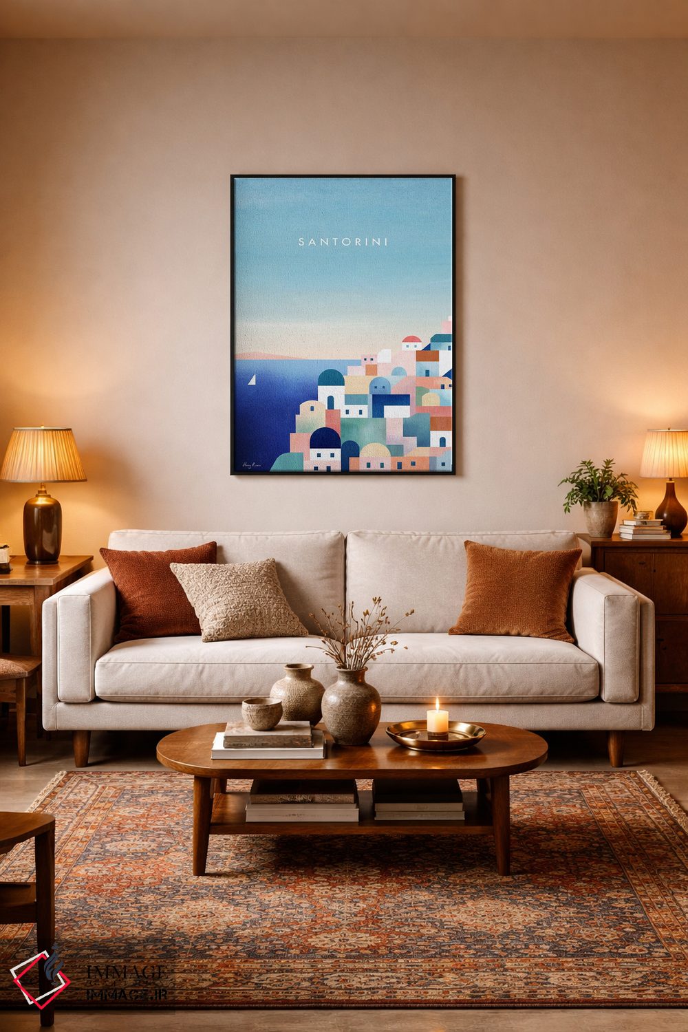 تابلو دکوراتیو Greece Travel Poster,پوستر سفر سانتورینی، یونان اثر هنری ریورز - D4B