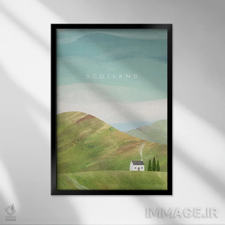تابلو دکوراتیو Highland Travel Poster,پوستر سفر اسکاتلند، هایلند اثر هنری ریورز - نمای قابدار مشکی