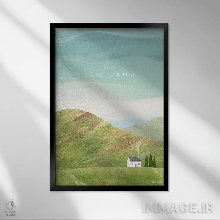 تابلو دکوراتیو Highland Travel Poster,پوستر سفر اسکاتلند، هایلند اثر هنری ریورز - نمای قابدار مشکی