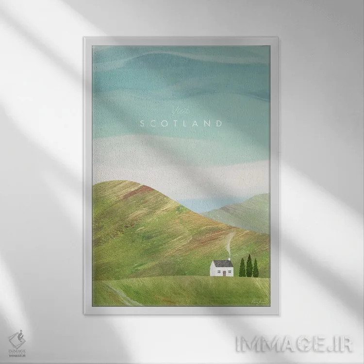 تابلو دکوراتیو Highland Travel Poster,پوستر سفر اسکاتلند، هایلند اثر هنری ریورز - نمای قابدار سفید
