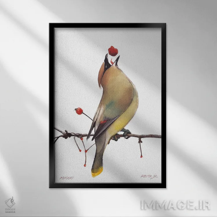 تابلو دکوراتیو پرنده شماره ۱۶۴ اثر رم جونیور - نمای قابدار مشکی
