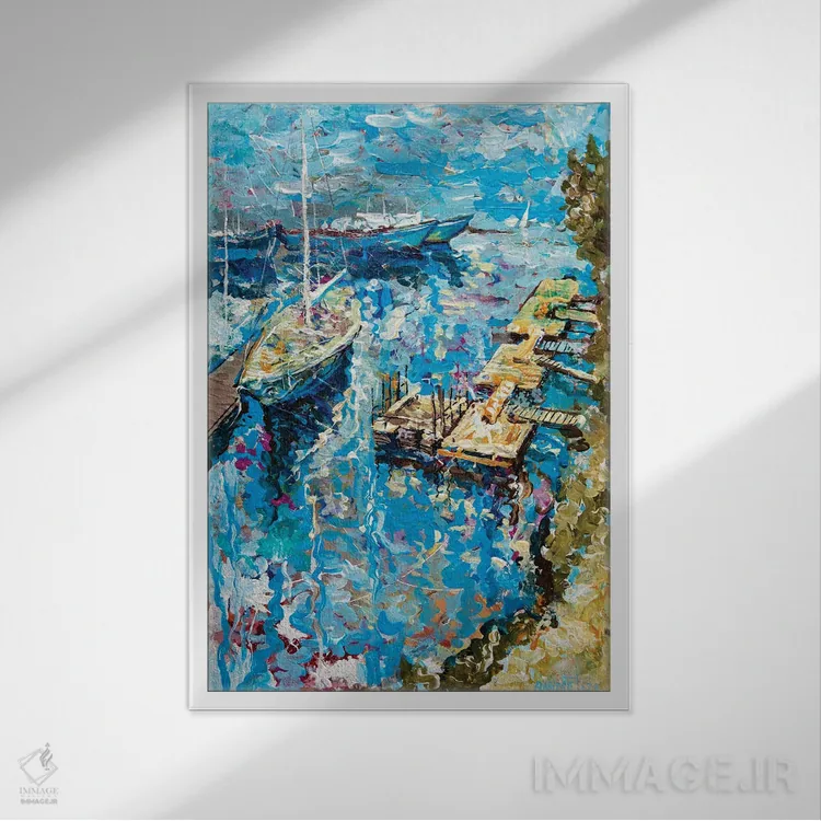 تابلو دکوراتیو بندر ماهیگیری اثر راخمت ردژپوف - نمای قابدار سفید