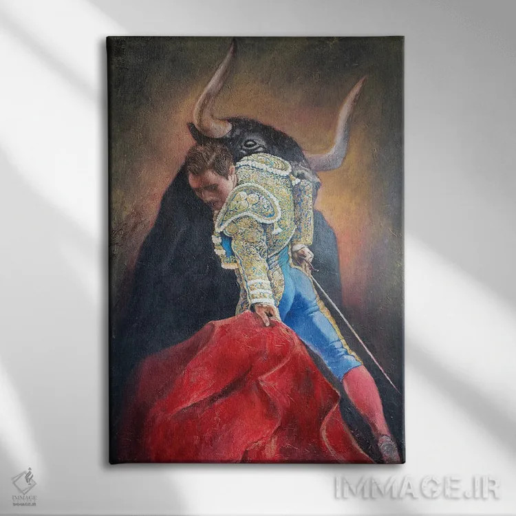 تابلو دکوراتیو نماد گاو سیاه شرور اثر راخمت ردژپوف - نمای روبهرو روی دیوار