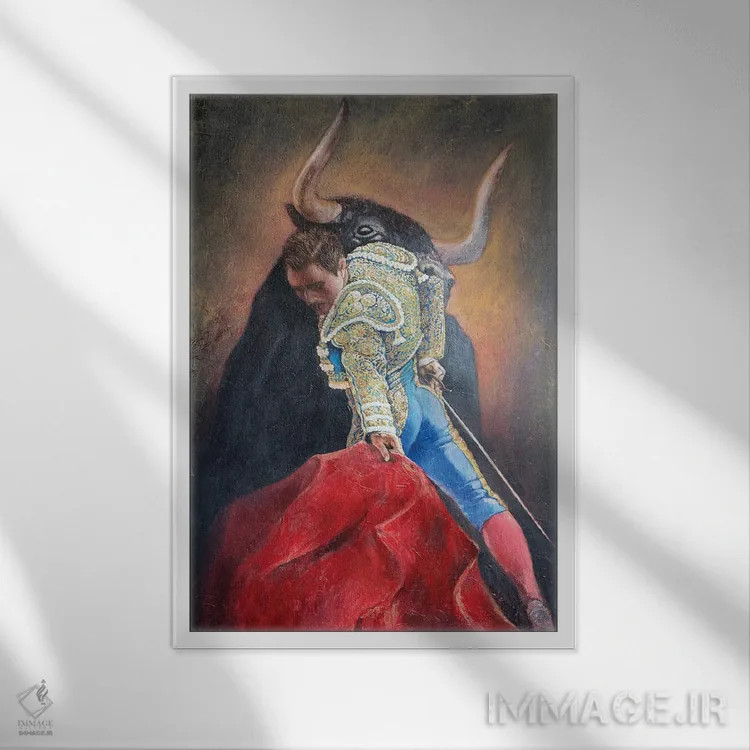 تابلو دکوراتیو نماد گاو سیاه شرور اثر راخمت ردژپوف - نمای قابدار سفید