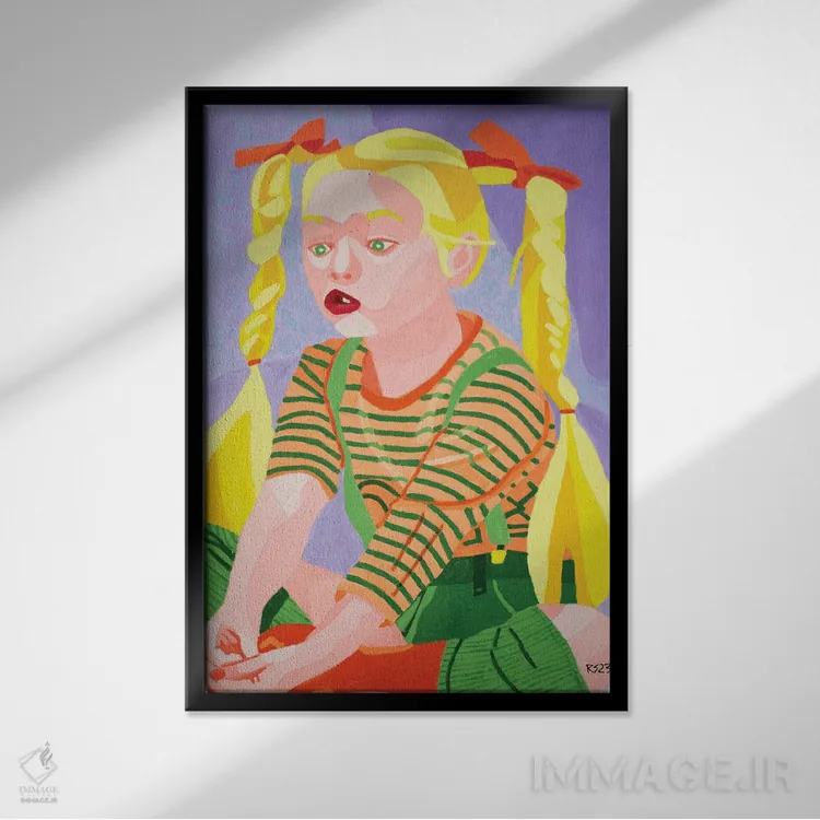 تابلو دکوراتیو دختربچه ای که داستان می گوید اثر راندال استینکه - نمای قابدار مشکی