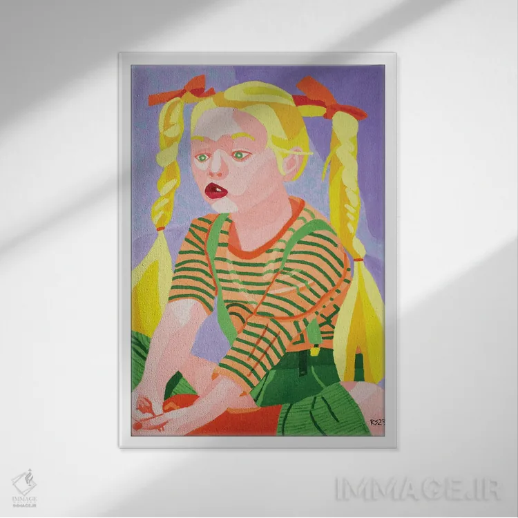 تابلو دکوراتیو دختربچه ای که داستان می گوید اثر راندال استینکه - نمای قابدار سفید
