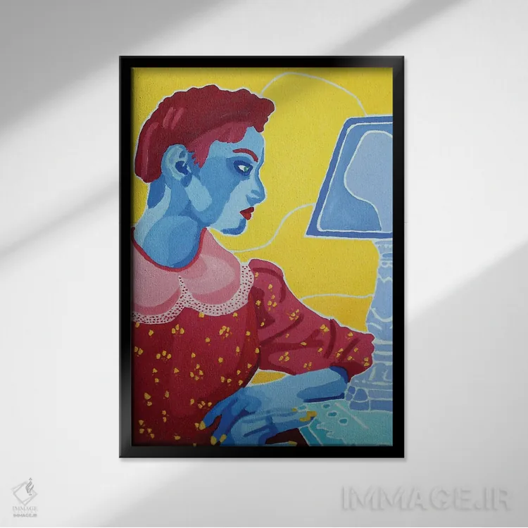 تابلو دکوراتیو زن با چراغ اثر راندال استینکه - نمای قابدار مشکی