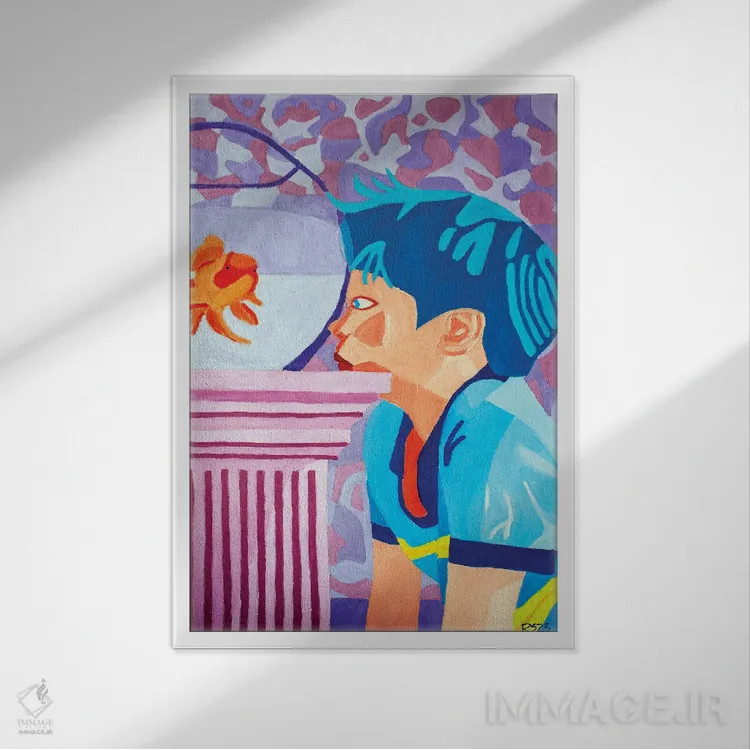 تابلو دکوراتیو پسر و ماهی قرمز اثر راندال استینکه - نمای قابدار سفید