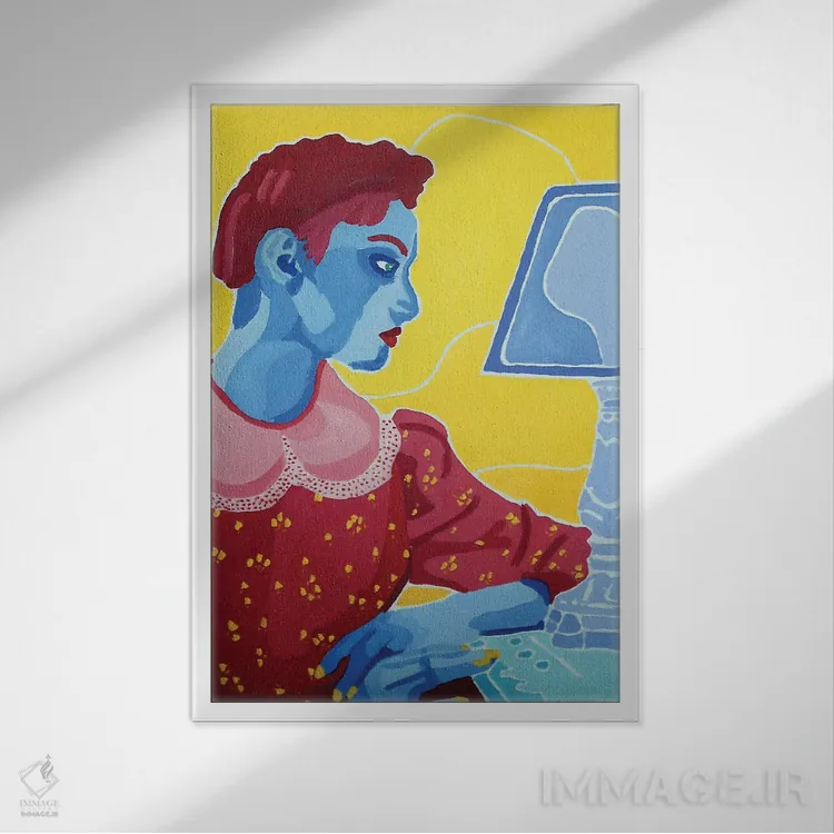 تابلو دکوراتیو زن با چراغ اثر راندال استینکه - نمای قابدار سفید