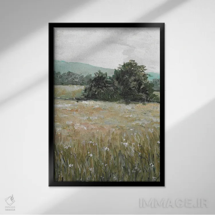 تابلو دکوراتیو منظره چمنزار اثر رومانا خومین - نمای قابدار مشکی