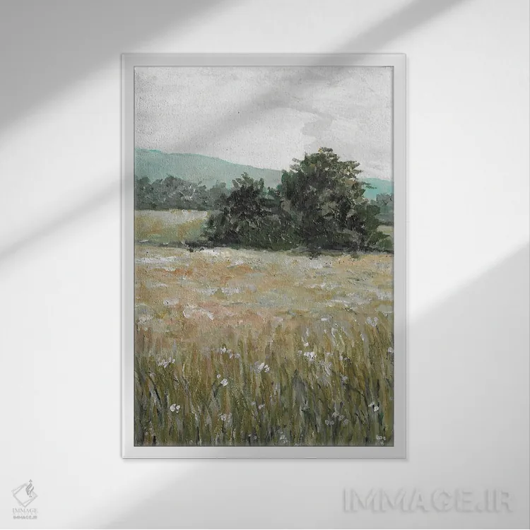 تابلو دکوراتیو منظره چمنزار اثر رومانا خومین - نمای قابدار سفید