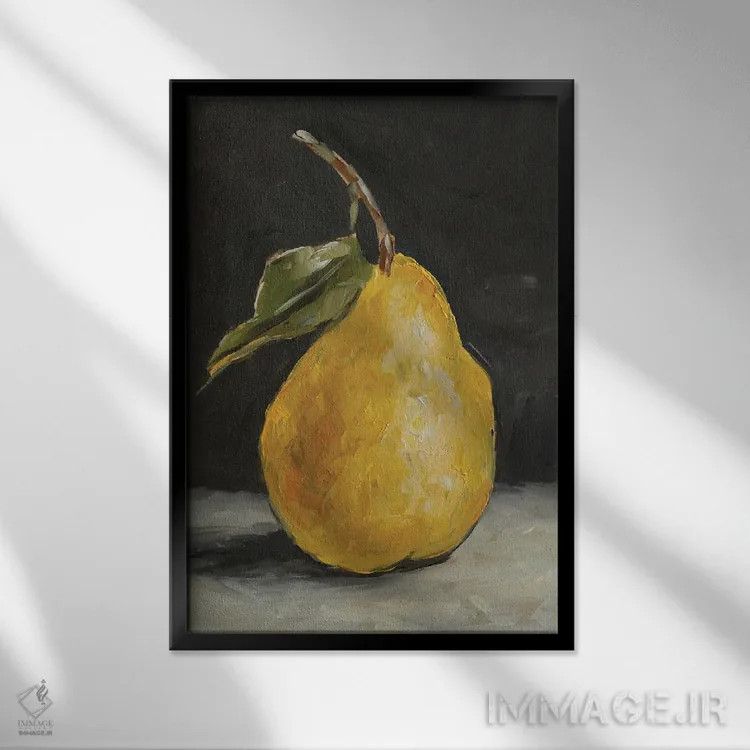 تابلو دکوراتیو گلابی زرد اثر رومانا خومین - نمای قابدار مشکی