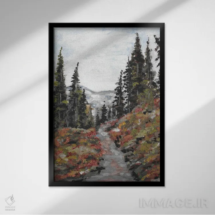 تابلو دکوراتیو منظره پاییزی اثر رومانا خومین - نمای قابدار مشکی