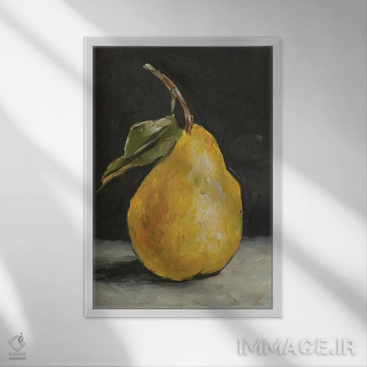 تابلو دکوراتیو گلابی زرد اثر رومانا خومین - نمای قابدار سفید