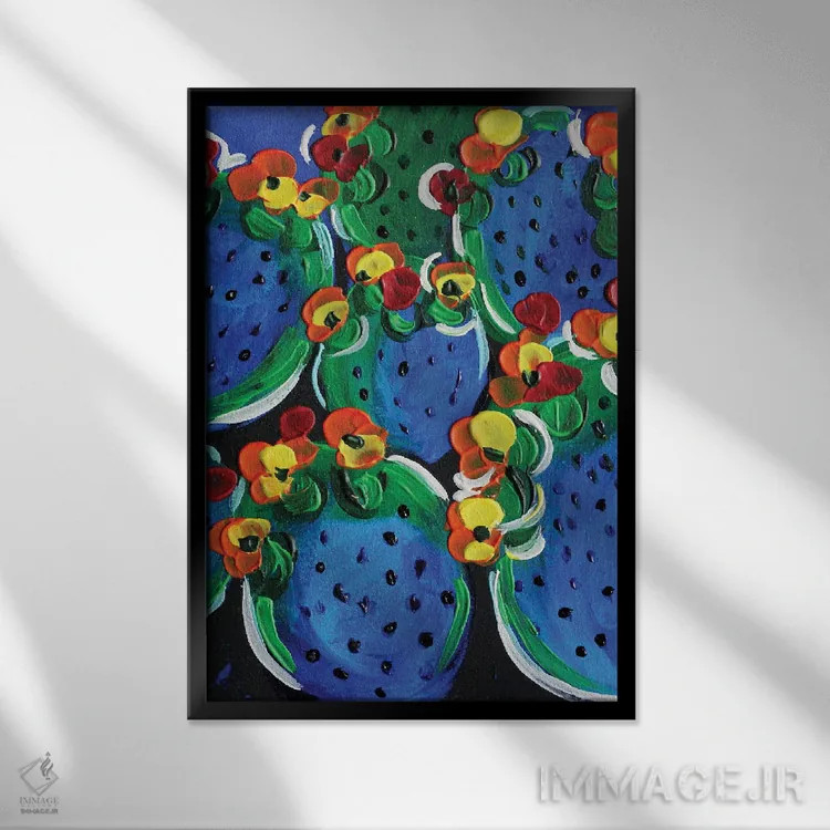 تابلو دکوراتیو کاکتوس اثر رومانا خومین - نمای قابدار مشکی