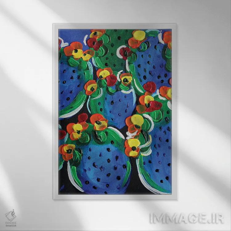 تابلو دکوراتیو کاکتوس اثر رومانا خومین - نمای قابدار سفید