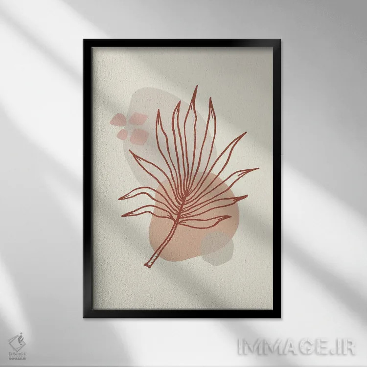 تابلو مینیمال اثر انتزاعی مینیمال گیاه / اشکال - نمای قابدار مشکی