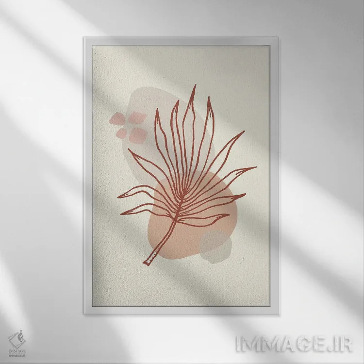 تابلو مینیمال اثر انتزاعی مینیمال گیاه / اشکال - نمای قابدار سفید