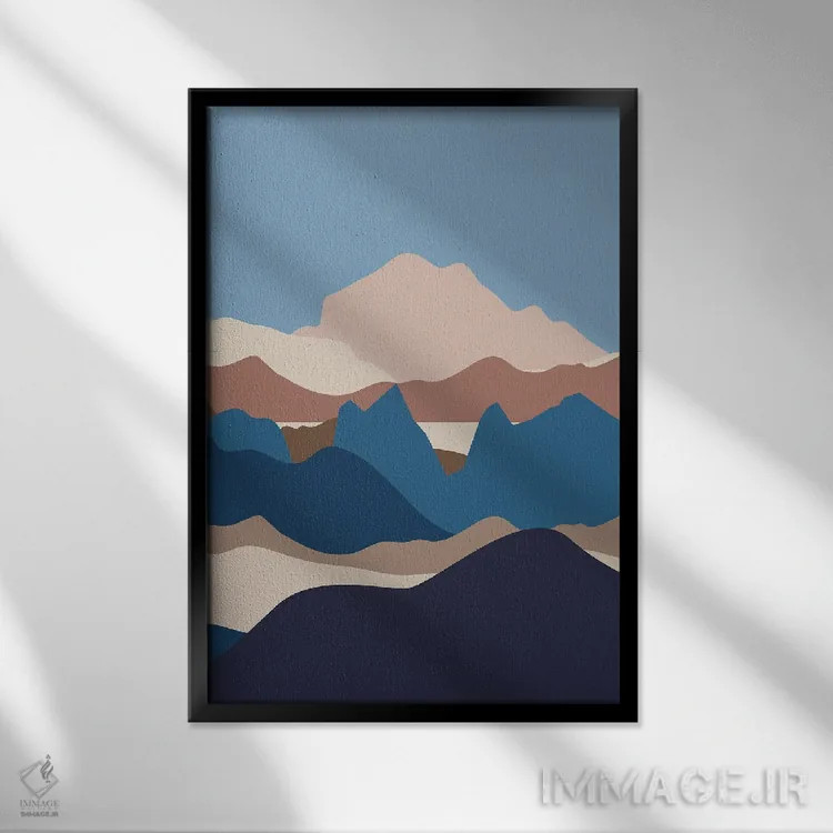 تابلو مینیمال کوهستان مدرن انتزاعی اثر مرل کالسن - نمای قابدار مشکی