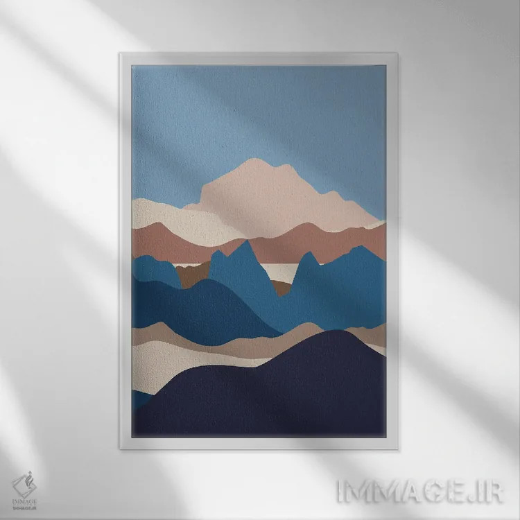 تابلو مینیمال کوهستان مدرن انتزاعی اثر مرل کالسن - نمای قابدار سفید