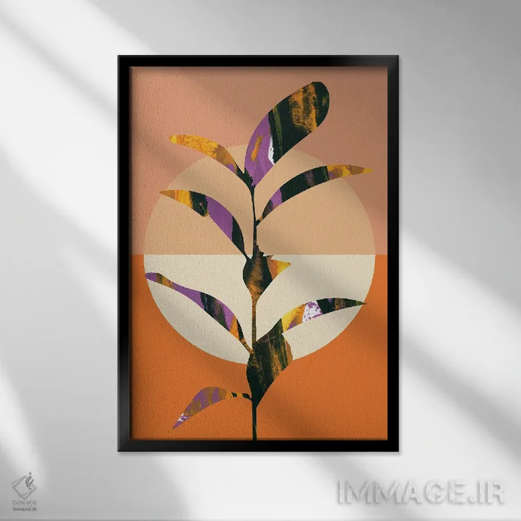 تابلو مینیمال هنر انتزاعی مینیمال گیاهی اثر مرل کالسن - نمای قابدار مشکی