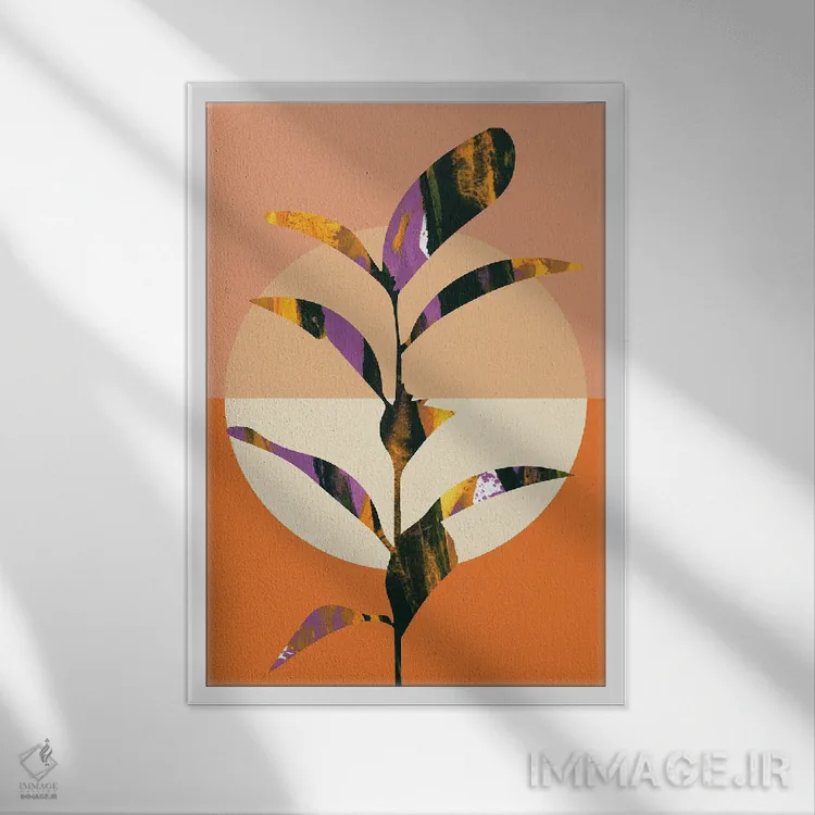 تابلو مینیمال هنر انتزاعی مینیمال گیاهی اثر مرل کالسن - نمای قابدار سفید
