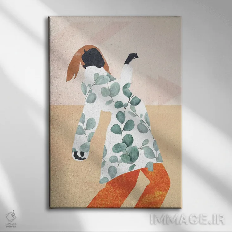 تابلو انتزاعی دختر مدرن انتزاعی اثر مرل کالسن - نمای روبهرو روی دیوار