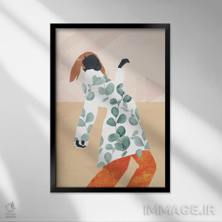 تابلو انتزاعی دختر مدرن انتزاعی اثر مرل کالسن - نمای قابدار مشکی