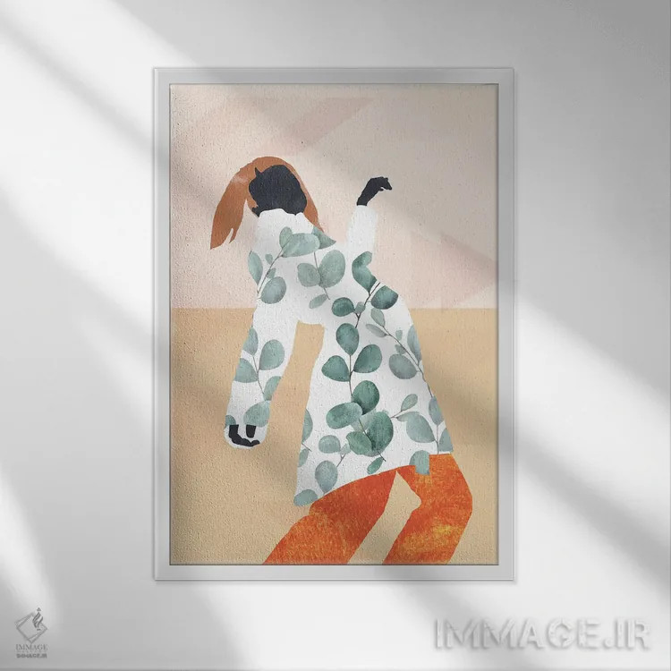 تابلو انتزاعی دختر مدرن انتزاعی اثر مرل کالسن - نمای قابدار سفید