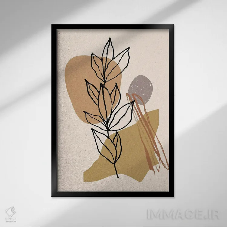 تابلو مینیمال شکل های شاخه ای مینیمالیستی اثر مرل کالسن - نمای قابدار مشکی