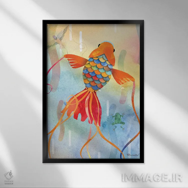 تابلو دکوراتیو ماهی قرمز اثر ریچ لو - نمای قابدار مشکی