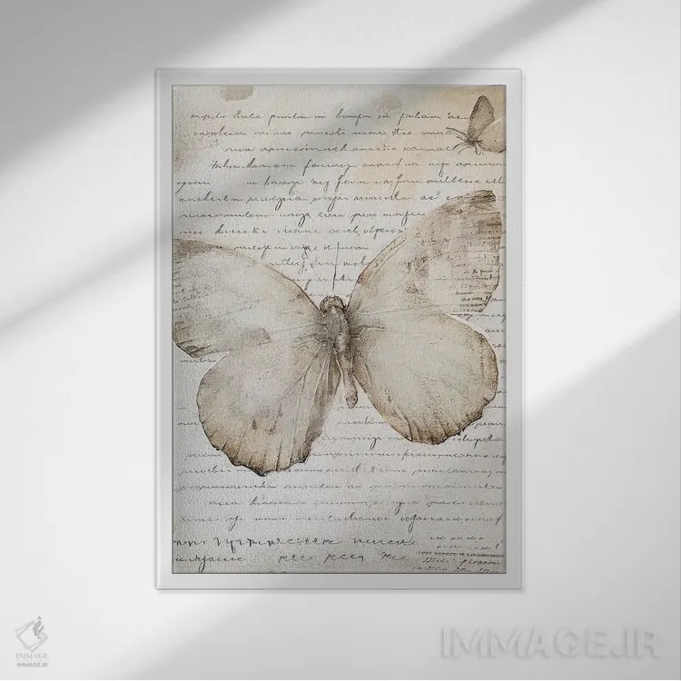 تابلو دکوراتیو پروانه ملایم شماره پنج اثر ریلیب - نمای قابدار سفید