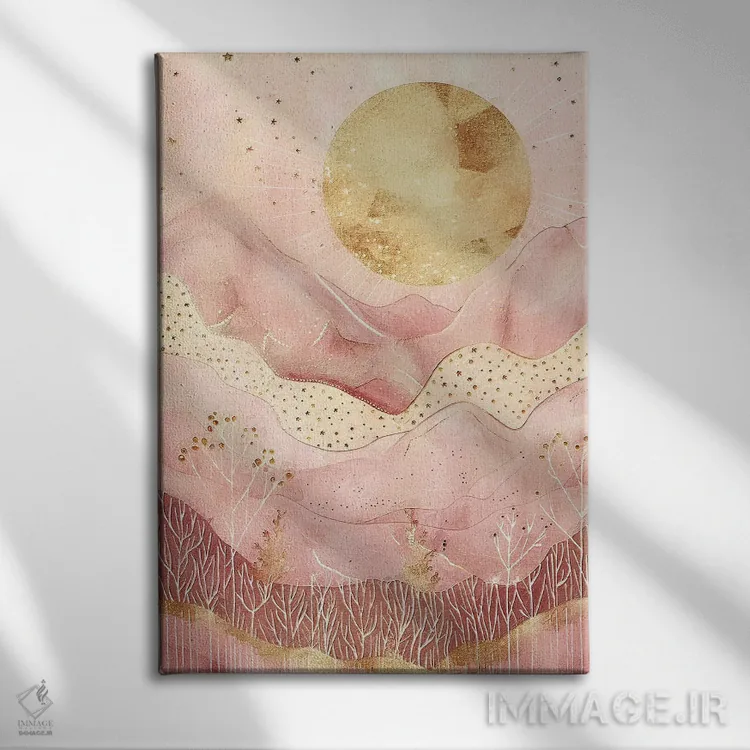 تابلو مینیمال منظره صورتی بوهویی شماره چهار اثر ریلیب - نمای روبهرو روی دیوار