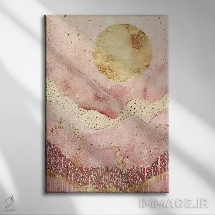 تابلو مینیمال منظره صورتی بوهویی شماره چهار اثر ریلیب - نمای روبهرو روی دیوار