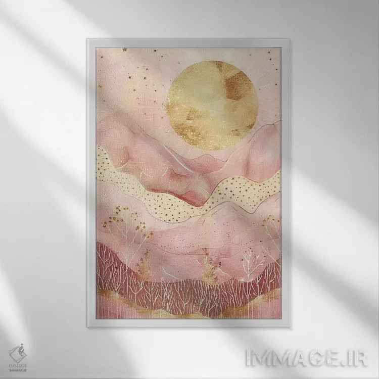 تابلو مینیمال منظره صورتی بوهویی شماره چهار اثر ریلیب - نمای قابدار سفید