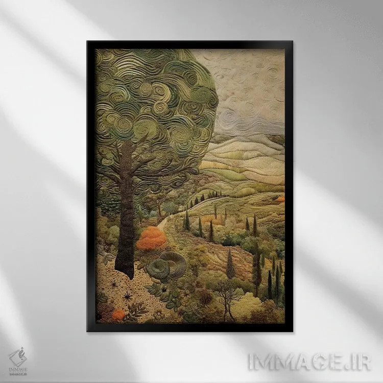 تابلو دکوراتیو پته دوزی توسکانی هشتم اثر ریلیب - نمای قابدار مشکی