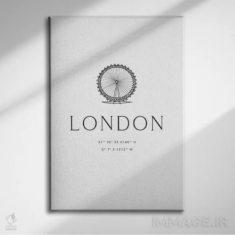 تابلو دکوراتیو مختصات لندن همراه با طراحی چرخ فلک لندن آی اثر بلرز بای ای آی - نمای روبهرو روی دیوار