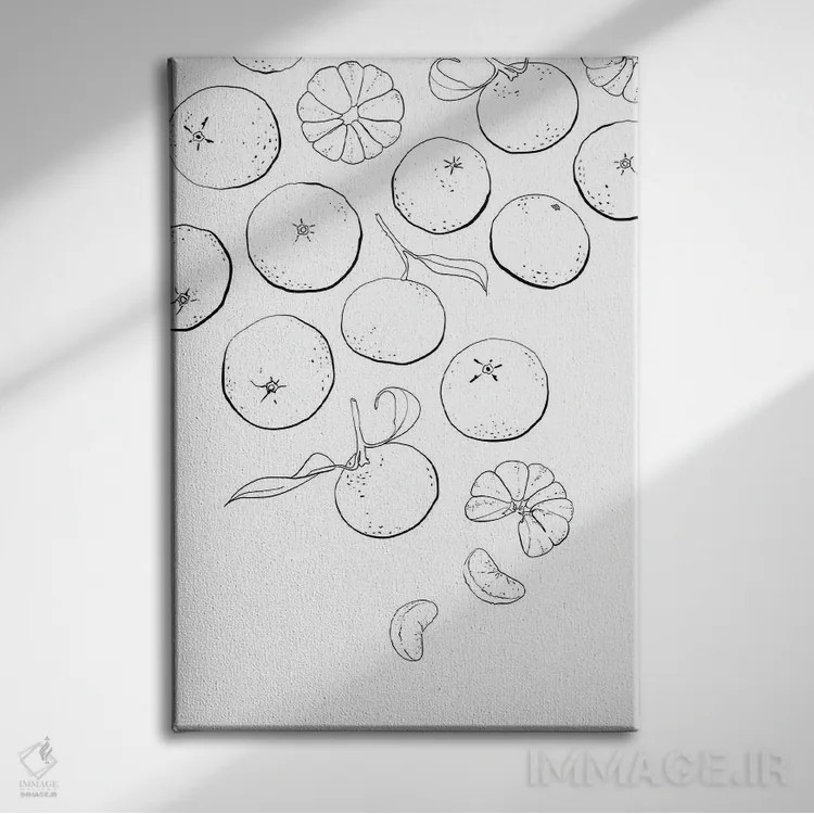 تابلو مینیمال طراحی خطی نارنگی ها اثر بلرز بای ای آی - نمای روبهرو روی دیوار