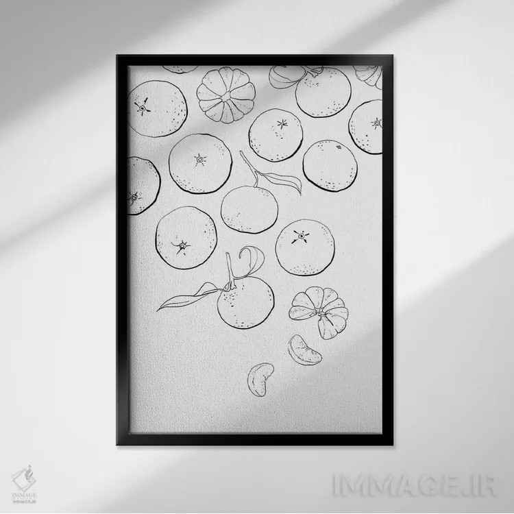 تابلو مینیمال طراحی خطی نارنگی ها اثر بلرز بای ای آی - نمای قابدار مشکی