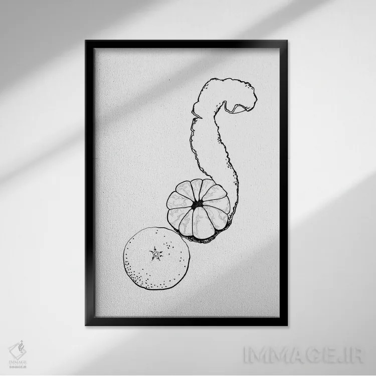 تابلو مینیمال طراحی خطی نارنگی اثر بلرز بای ای آی - نمای قابدار مشکی