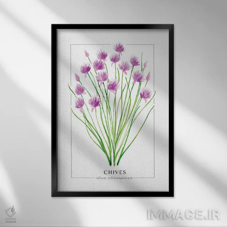 تابلو دکوراتیو تصویرسازی آبرنگی پیازچه اثر بلرز بای ای آی - نمای قابدار مشکی